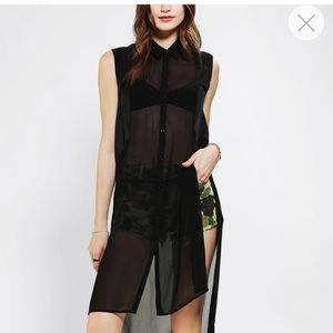 Silence + Noise Black Sheer Chiffon High/Low Tunic